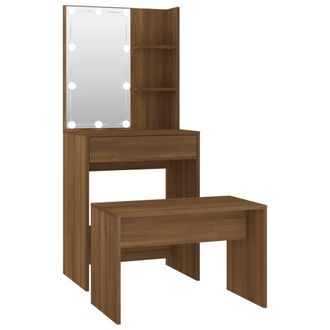 vidaXL Juego De Tocador Con Led Madera Contrachapada Roble Marr&oacute;n Vidaxl