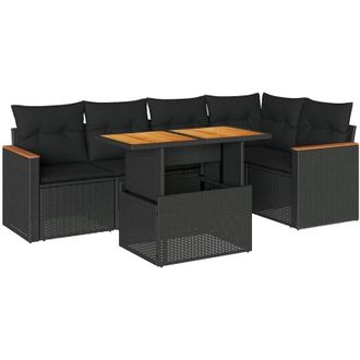 vidaXL Set Sof&aacute;s Jard&iacute;n Y Cojines 6 Pzas Rat&aacute;n Sint&eacute;tico Acacia Negro