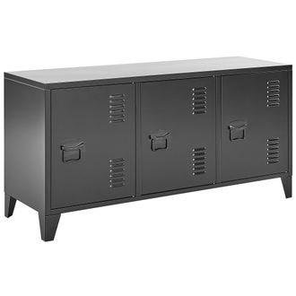 Beliani Beliani - Aparador De Metal Negro 120 X 40 Cm 3 Puertas Estantes Gesti&oacute;n Cables Cardiff