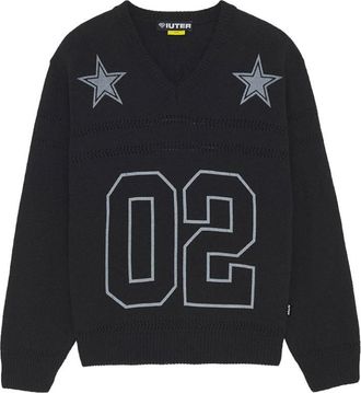 Iuter Football Sweater Stars - Heren - V-hals truien - Zwart - L - Katoen - Truien & Vesten