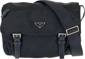 Prada Nylon Leather Tessuto Triangle Logo Shoulder Bag