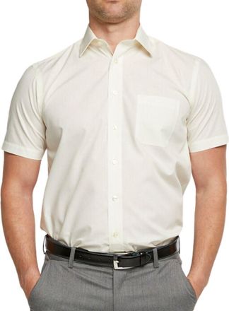 Double TWO Mens Short Sleeve Shirt White Button Down Formal Business Casual Shirt