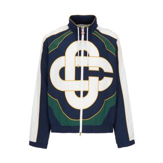 Casablanca Panelled Zip-Up Hooded Sweatshirt - Heren - Vesten met rits - Blauw - M - Katoen - Hoodies & sweatvesten