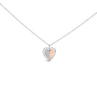 House of Brilliance 10K Rose Gold Plated Sterling Silver 1/5 Cttw Diamond Two-Tone Heart Pendant Necklace in White Gold Over Silver at Nordstrom