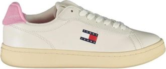 Tommy Hilfiger Witte Leren Dames Sneaker Roze Accenten - Dames - Sneakers - Wit - 39 EU - Schoenen
