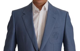 Dolce & Gabbana Mens Blue Single Breasted Logo Blazer Jacket Linen Cotton Clothing