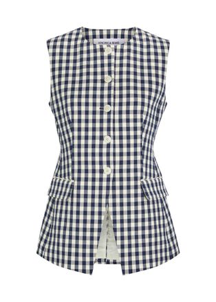 Veronica Beard Lois Gingham Seersucker Vest - Navy - 10 (UK14 / L)