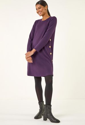 Roman Side Button Detail Swing Dress