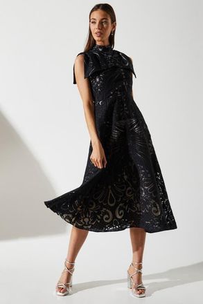 Coast Bow Sleeve Jacquard Dress in Black at Nordstrom, Size 14