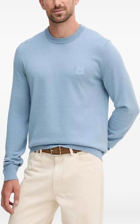 BOSS logo-patch crew-neck sweater - men - Cotton/Cashmere - S - Blue
