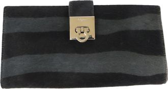 Ferragamo Black Gray Leather Wallet (Bi-Fold) (Pre-Owned)