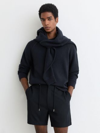 Reiss Navy Textured Drawstring Shorts, 30