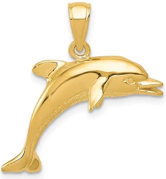 Diamond2Deal 14k Yellow Gold Jumping Dolphin Pendant