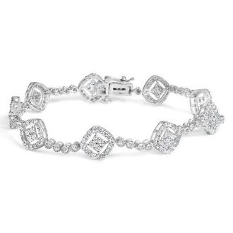 House of Brilliance Silver 3.0 Cttw Diamond Halo Square Shape Link Bracelet in White at Nordstrom