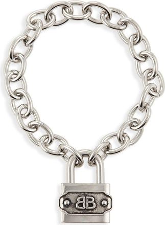 Balenciaga BB Padlock Bracelet in Silver/Antique Silver at Nordstrom, Size Small
