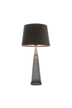 Netlighting Naia Table Lamp Charcoal Ribbed Glass Bright Nickel Plate Mocha Velvet Shade