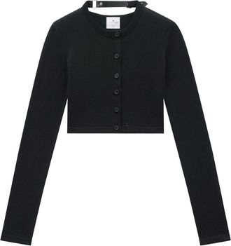 Courrèges cropped fine-knit cardigan - women - Cotton/Wool - L - Black