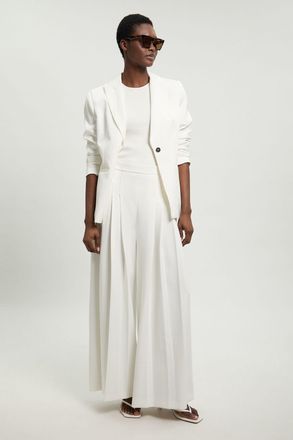 Karen Millen Womens Tailored Structured Crepe Pleated Wide Leg Trousers - White - Size 16 UK