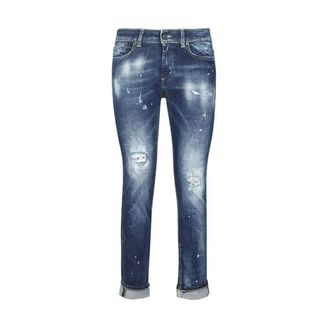 Dondup Versleten 5-Pocket Jeans met Leren Label - Dames - Slim Fit Jeans - Blauw - W27 - Katoen - Jeans
