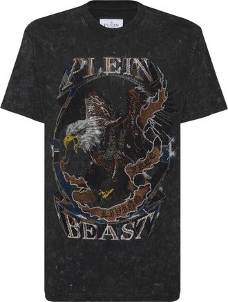 Philipp Plein T-shirt Round Neck LS With Stones - Heren - T-shirts - Zwart - 4XL - Katoen - Tops