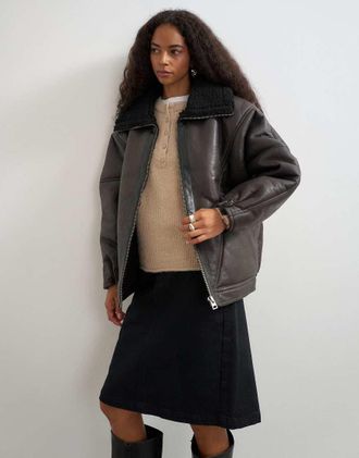 Topshop giacca ovoidale in montone marrone