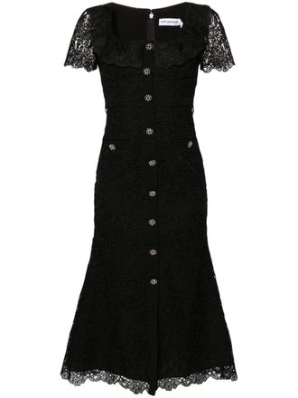 Self Portrait floral-macram&eacute; belted midi dress - Black