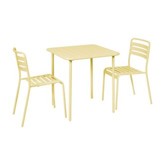 Sweeek Set mesa de jard&iacute;n bistr&oacute; de acero con 2 sillas, 70 cm, amarillo