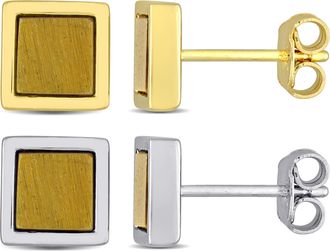 Mimi & Max Mens 2ct TGW Tigers Eye Square Stud Earrings 2-Piece Set 2-Tone Sterling Silver