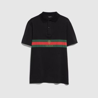 Gucci Cotton Jersey Polo Shirt With Print, Size XXXL, Black