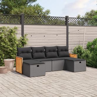 vidaXL Set De Sof&aacute;s De Jard&iacute;n 6 Piezas Y Cojines Rat&aacute;n Sint&eacute;tico Negro Vidaxl
