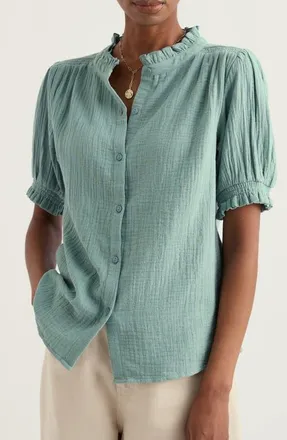 Seasalt Cornwall Shore Patch Organic Cotton Button-Up Top in Sardine at Nordstrom, Size 6
