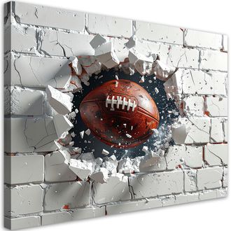 Feeby Impresi&oacute;n De Imagen, Pelota De Rugby Rompiendo Una Pared De Ladrillos, 100x70