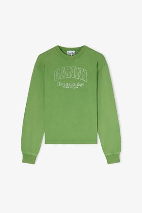 Ganni Minced Herb Daisy Duck Green Long Sleeve T-shirt - Size XXS Organic Cotton