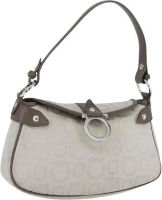 Ferragamo Pre-owned Shoulder Bags, female, Gray, Size: ONE SIZE Pre-owned Canvas Hand Bag