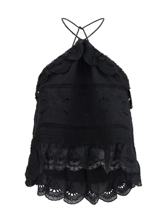 Isabel Marant Womens Ruffle Top Prisha Black Cotton Tops