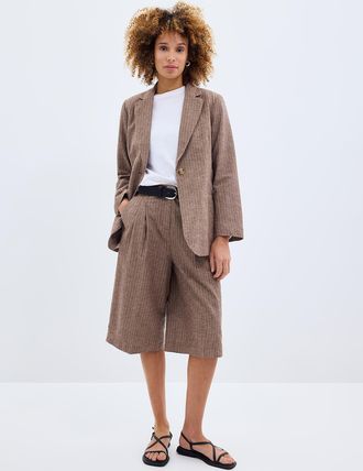 Soaked In Luxury Womens Ginevra pinstriped cappuccino Bermuda short Fit: Wide leg, super high rise