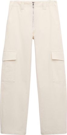 Mango Straight Leg Stretch Cotton Cargo Pants in Ecru at Nordstrom, Size 10