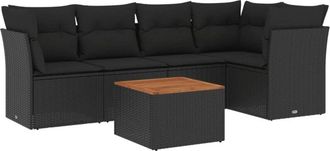 vidaXL Set De Sof&aacute;s De Jard&iacute;n 6 Piezas Y Cojines Rat&aacute;n Sint&eacute;tico Negro Vidaxl