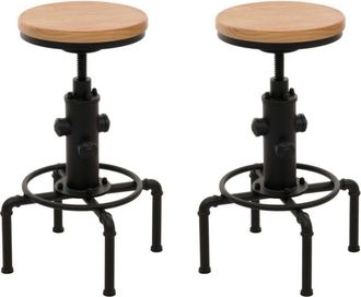 Hhg Hhg - Nunca Usado] Juego De 2 Taburetes De Bar 970, Taburete De Bar Altura Regulable Reposapi&eacute;s Giratorio Hierro Industrial Madera Maciza, Naturaleza