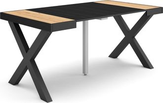 Skraut Home Skraut Home - Mesa Consola Extensible, Mesa Comedor Plegable, 160, Para 8 Comensales, Patas Madera Maciza, Estilo Moderno, Roble Y Negro
