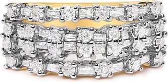 House of Brilliance 14K Yellow Gold 1.0 Cttw Round and Baguette Diamond Multi-Row Band Ring
