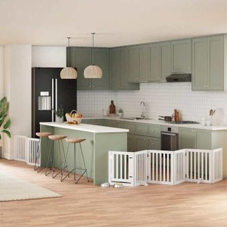 vidaXL Puerta Para Perros Plegable 9 Paneles Madera &Aacute;lamo Blanca 450cm Vidaxl