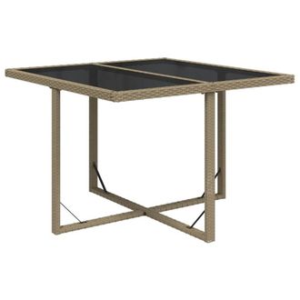 Berkfield Home Garden Table Beige 109x107x74 cm Poly Rattan & Glass | Size: 109 x 107 x 74 cm