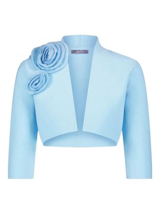 Lela Rose rose-detail bolero jacket - women - Nylon/Viscose/Polyester - M - Blue