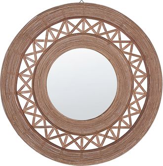 Beliani Beliani - Espejo De Pared De Madera De Bamb&uacute; Marr&oacute;n Claro 62 Cm Patr&oacute;n Geom&eacute;trico Hecho A Mano Boho R&uacute;stico Cacoma