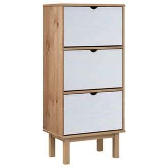 vidaXL Vidaxl - Zapatero Con 3 Cajones Otta Madera Maciza Pino Marr&oacute;n Blanco