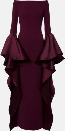 Solace London Astria off-shoulder satin-trimmed gown