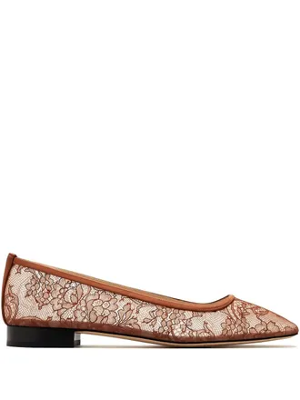 Andrea Wazen Julie lace square-toe ballet flats - Brown