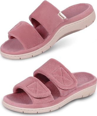 Garonne Womens Dual Strap Adjustable Open Toe Slippers with Arch Support Summer House Shoes for Women Indoor/Outdoor, Dark pink, 9 UK