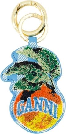 Ganni Womens Apple Keyring Leather Blue Calfskin Accessories Keychains